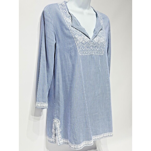 J. McLaughlin Blue Striped Lace Trim Blouse Tunic 3/4 Sleeve Women's Size S (A1) - Picture 5 of 16